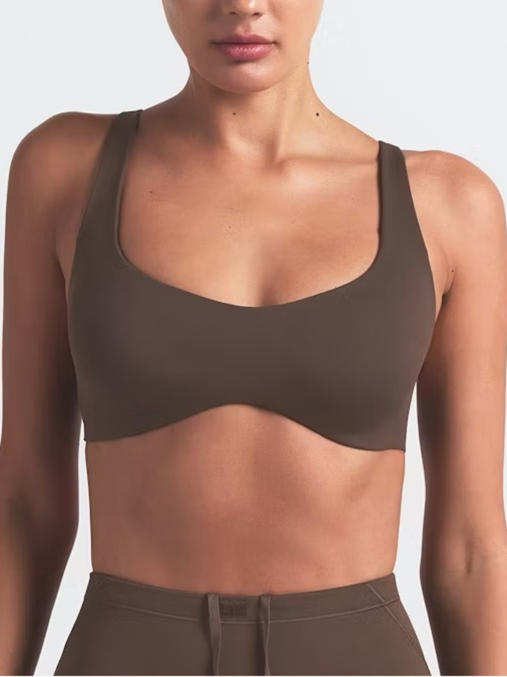 NWT NikeSKIMS Matte Shaping Scoop Bra Dark Sepia Brown Size S